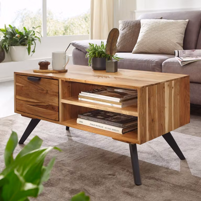 Tavolino Acacia 95x45x45 cm tavolino rettangolare in legno massiccio | Wohnling