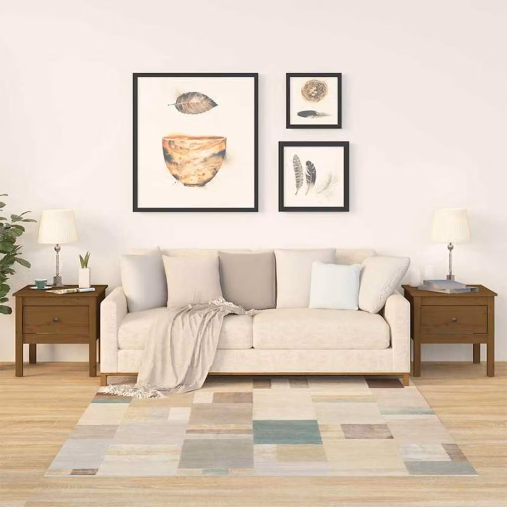 Set di 2 tavolini quadrati vidaXL in legno massello di pino, colore marrone ambrato, L/P/H: 50 x 50 x 49 cm