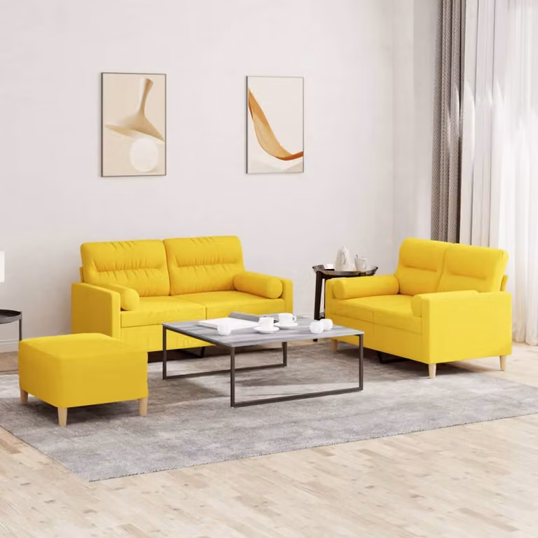 Maison Exclusive - Set divano a 3 pezzi con cuscini in tessuto giallo chiaro