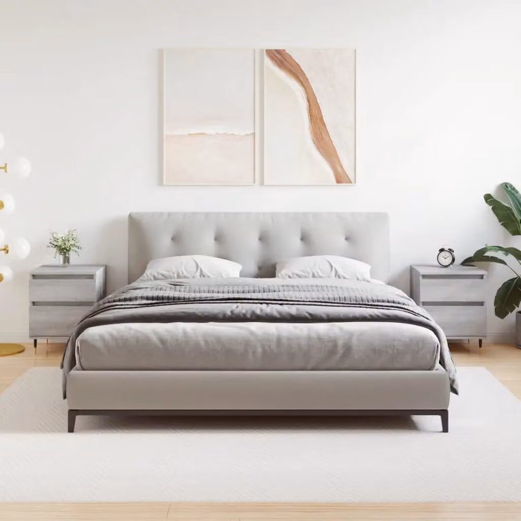 Set di 2 comodini vidaXL moderni in legno e metallo, colore grigio, L 40 cm x P 35 cm x H 50 cm