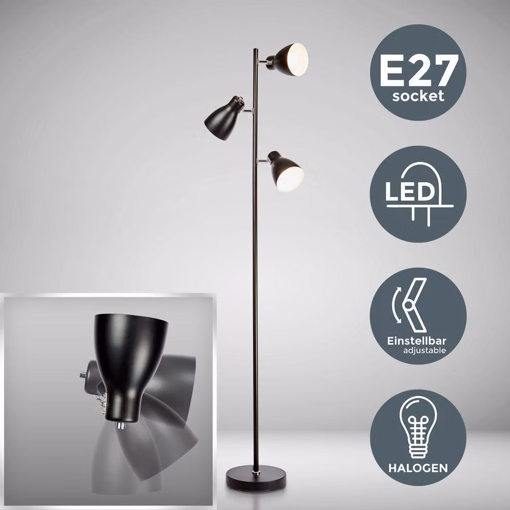 Lampada da terra vintage industriale, piantana elegante retrò, nero e bianco all'interno, adatta per lampadine E27 non incluse, altezza 166cm, lampada a stelo, interruttore a pedale, IP20