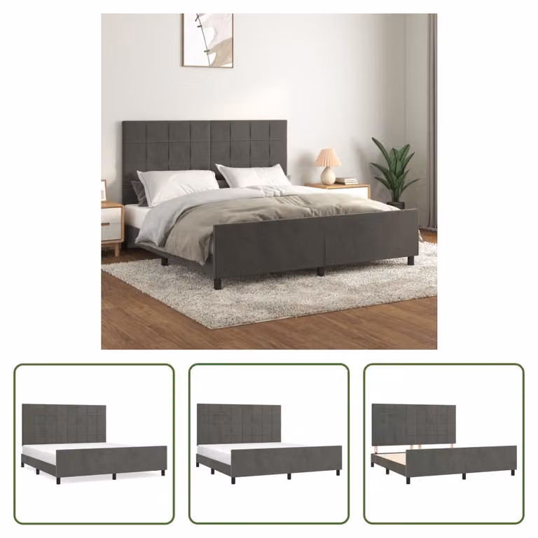 The Living Store Struttura letto con testiera grigio scuro 160x200 cm in velluto