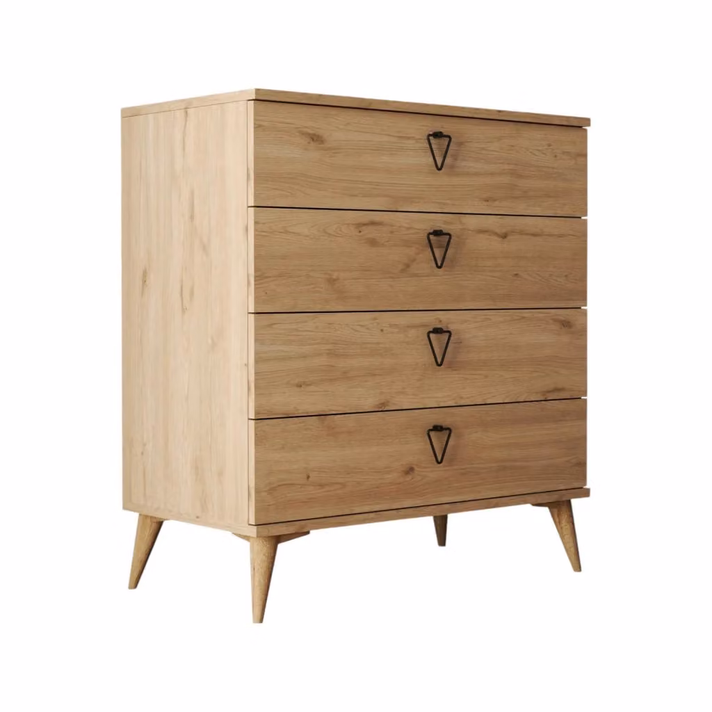 Cassettiera Paula DMORA con 4 cassetti, colore marrone quercia, L 80 cm, P 45 cm, H 91 cm – 2