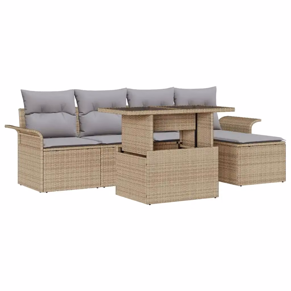 Set Divano da Giardino a L vidaXL 6 pz Beige con Cuscini e Tavolino in Rattan e Acciaio – 1