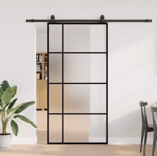 Porta Scorrevole Moderna VIDAXL in Vetro Trasparente con Telaio in Alluminio Nero L: 102,5 cm, H: 205 cm