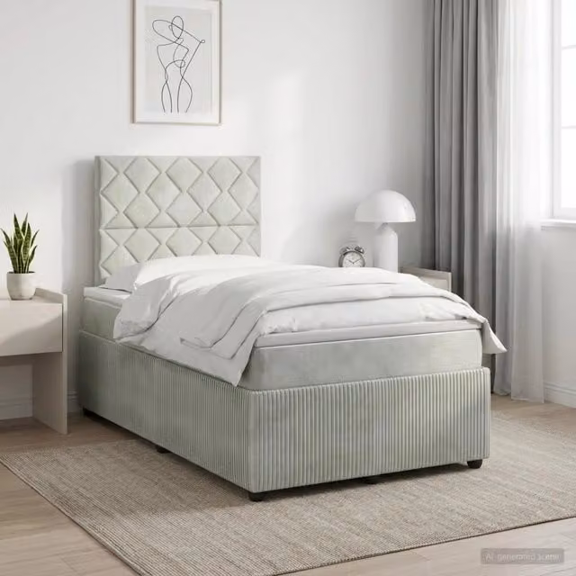 Letto box spring con materasso ibrido vidaXL in tessuto grigio e bianco L/P: 120 x 200 cm