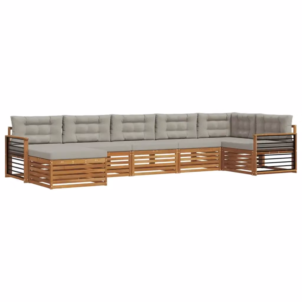 Set di divani da esterno a L vidaXL in legno di acacia con 7 pezzi e cuscini grigi – 2
