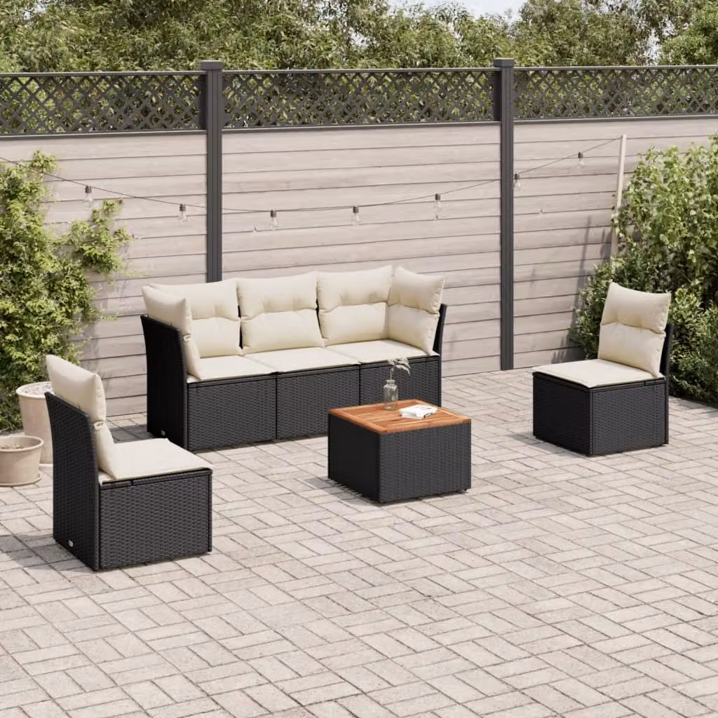 Maison Exclusive - Set Divano da Giardino 6 pz con Cuscini Nero in Polyrattan