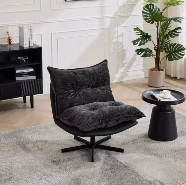 Poltrona relax girevole 360° grigio scuro con schienale reclinabile