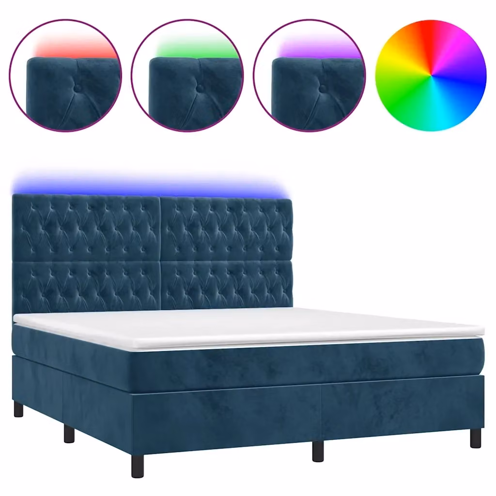 Letto Ibrido vidaXL in Velluto Blu e Bianco con Illuminazione LED Sotto il Letto e Porte USB, L/P/H: 160 x 200 x 128 cm – 2