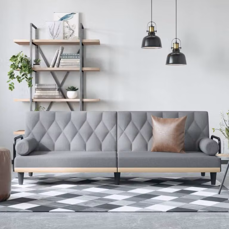 vidaXL Divano Letto Moderno con Braccioli in Tessuto Grigio L: 205 cm, P: 89 cm, H: 70 cm
