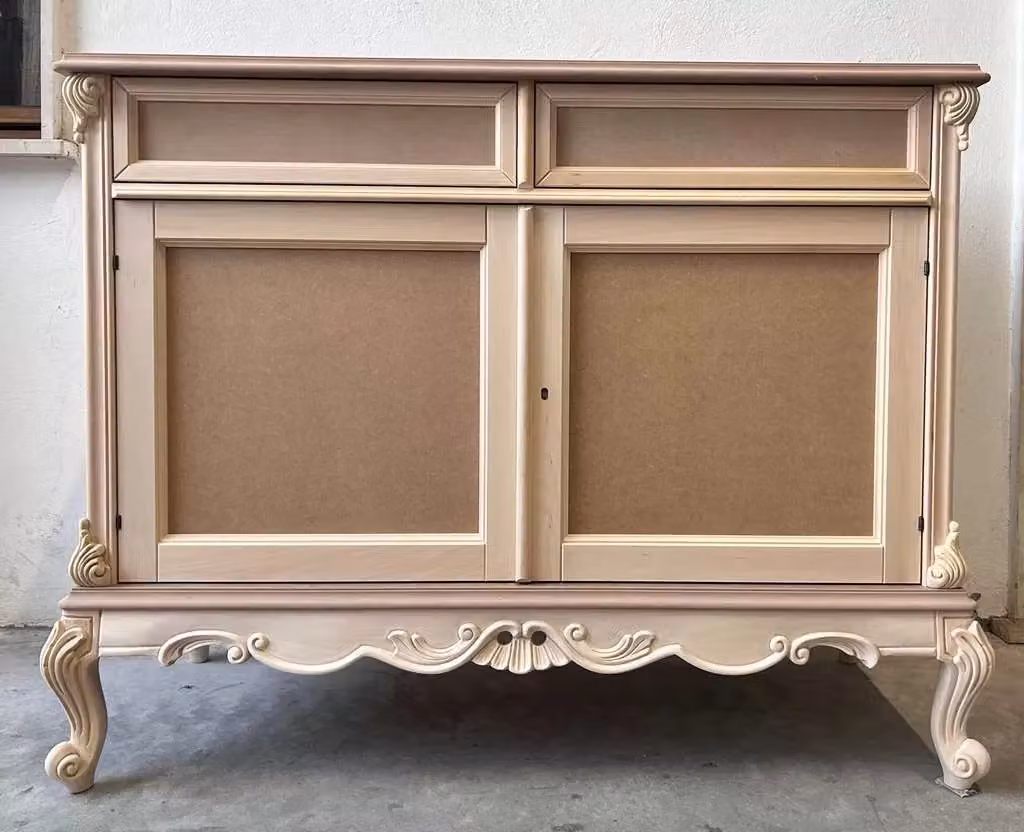 Credenza classica in legno di faggio non trattato con 2 porte e 2 cassetti Mobili 2G L/P/H: 118 x 55 x 92 cm – 1