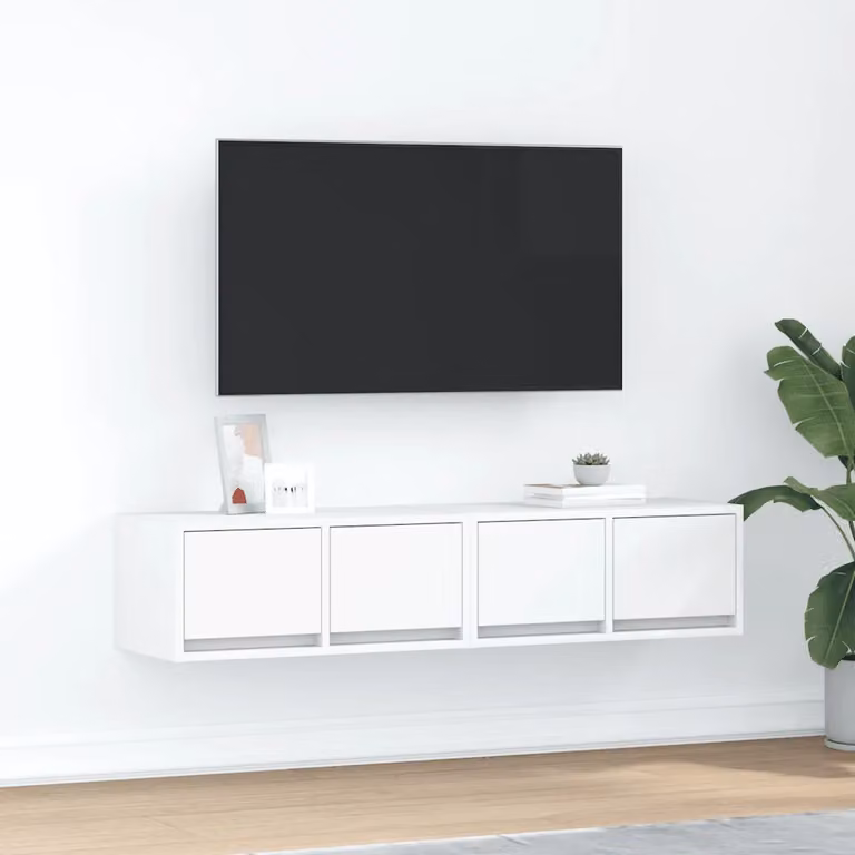 Set di 2 mobili TV da parete vidaXL bianchi in legno e MDF per soggiorno moderno, L 60 cm x P 31 cm x H 25,5 cm
