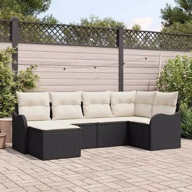 Set Divano da Giardino 6 pz Nero e Bianco polyrattan 3354436