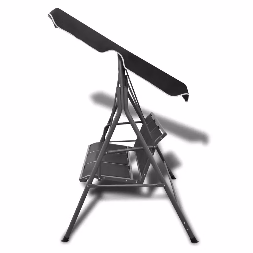 Panchina a dondolo da giardino con baldacchino vidaXL in metallo e textilene, colore nero, L: 178 cm, P: 155 cm, H: 112 cm – 2