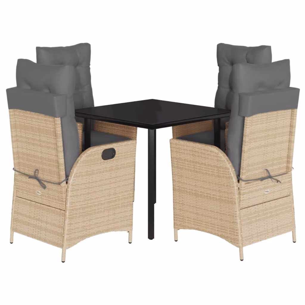Set Pranzo da Giardino 5 pz con Cuscini Beige Misto Polyrattan