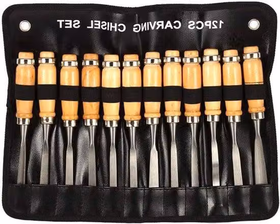Kit professionale da 12 pezzi per la lavorazione del legno, completo di pietra per affilare e custodia