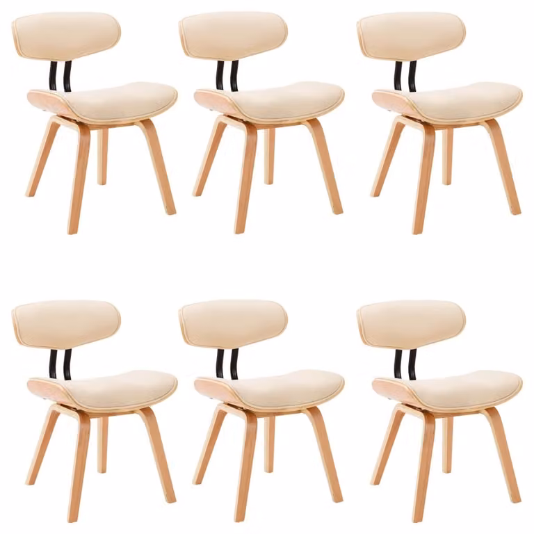 Sedie da Pranzo 6 pz Crema in Legno Piegato e Pelle finta