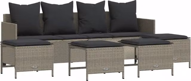 Set Divano da Giardino 5pz | Set Salotto da Giardino con Cuscini Grigio Chiaro Polyrattan
