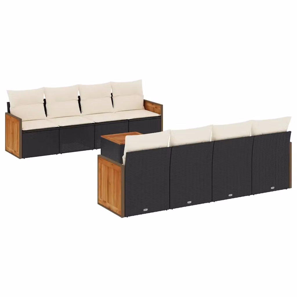 Set di divani da giardino vidaXL in polyrattan nero con cuscini e tavolino da esterno – 2