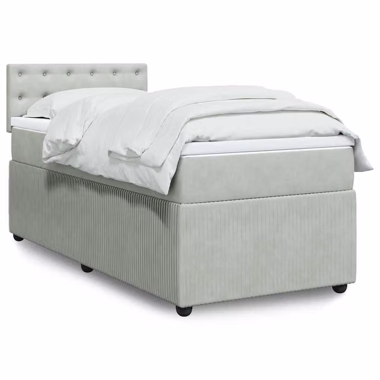 vidaXL Giroletto a Molle con Materasso Ibrido in Velluto Grigio Chiaro, L/P/H: 90 x 200 cm