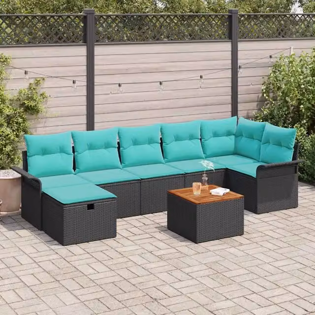 Set Divano da Giardino 8 pz Nero Poly Rattan 3360798