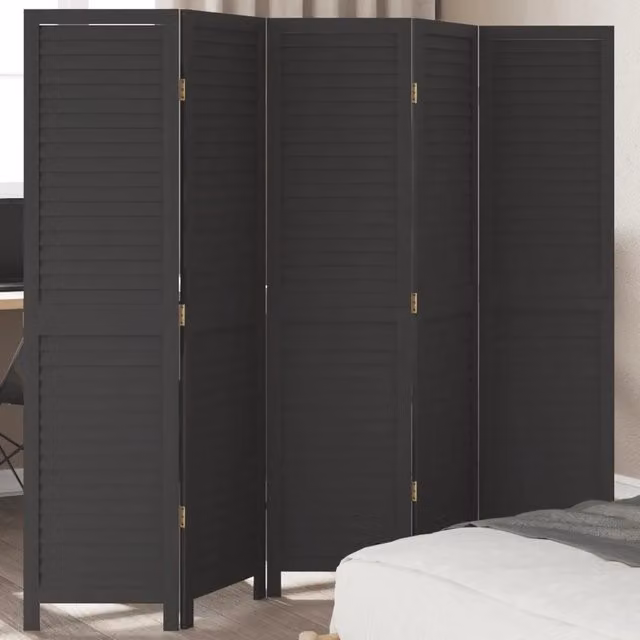 Divisorio Ambienti vidaXL a 5 Pannelli in Legno e Metallo Nero Opaco H: 180 cm, L: 160 cm