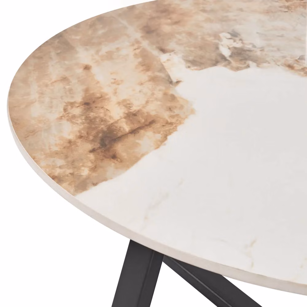 Tavolino da caffè rotondo BELIANI con piano in ceramica bianca effetto marmo e struttura in metallo nero design moderno – 2