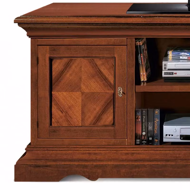 Porta TV classico con 2 ante intarsiato in legno color noce Mobili 2G L/P/H: 130 x 50 x 60 cm – 3