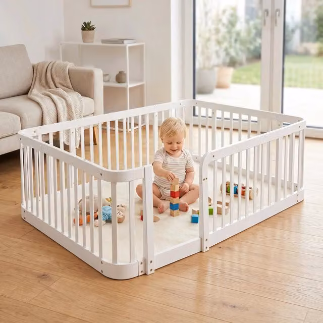 Recinto per bambini modulare 140x200 cm Bianco, distanza a norma 7 cm, bordi arrotondati, barriera universale per bambini da interno