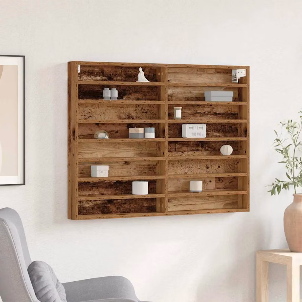 Vetrina da parete vidaXL in legno vecchio marrone con ante in vetro e ripiani interni, L 100 x P 8,5 x H 75 cm