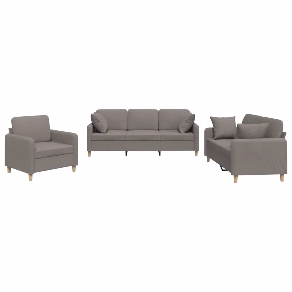 Set di Divani 3 Pezzi vidaXL in Tessuto Beige e Grigio con Cuscini per Soggiorno Moderno – 2