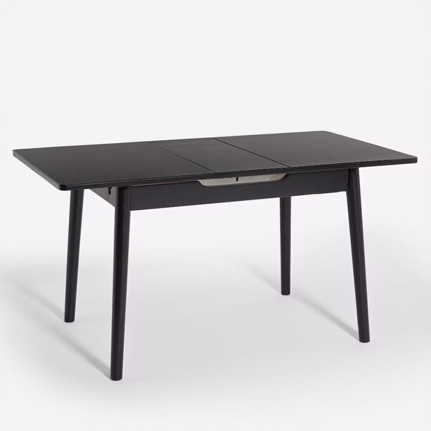 Tavolo allungabile in legno 110-140x75cm cucina, vetro bianco nero Pixam - Nero