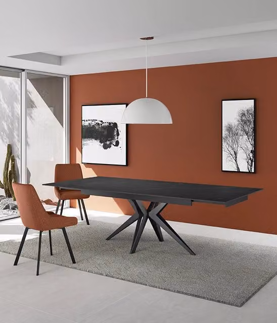 E-STYLO Tavolo allungabile in ceramica marmo nero con base a quattro gambe in metallo nero opaco L/P/H: 160/240 x 90 x 76 cm – 3