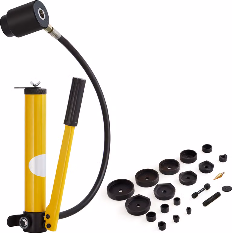 SucceBuy Set di punzoni idraulici da 15 tonnellate, set di tagliatubi da 1/2" a 4", set di utensili KO con 10 punzoni, ideale per alluminio, ottone, acciaio inox, vetroresina, plastica