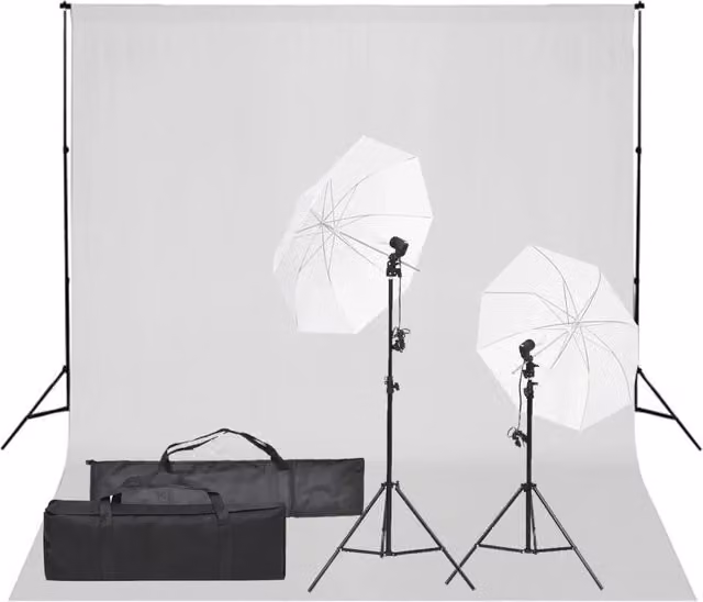 Kit per studio fotografico con illuminazione e fondale nero 02_0042405