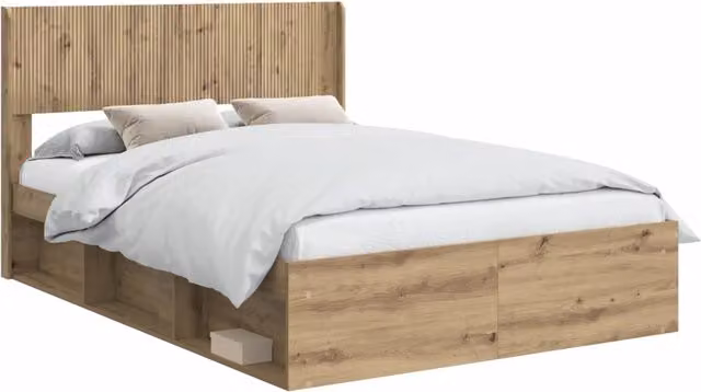 Letto matrimoniale | Letto per adulti | Struttura del letto con stoccaggio e testata Rovere Artigianale