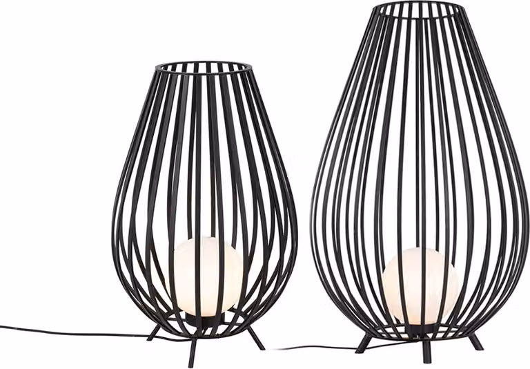 Set di lampade da terra nere con vetro opalino da 110 cm e 70 cm Angela