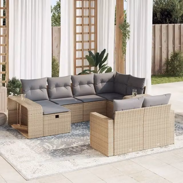Set Divano da Giardino 10 pz con Cuscini Beige in Polyrattan 3326063