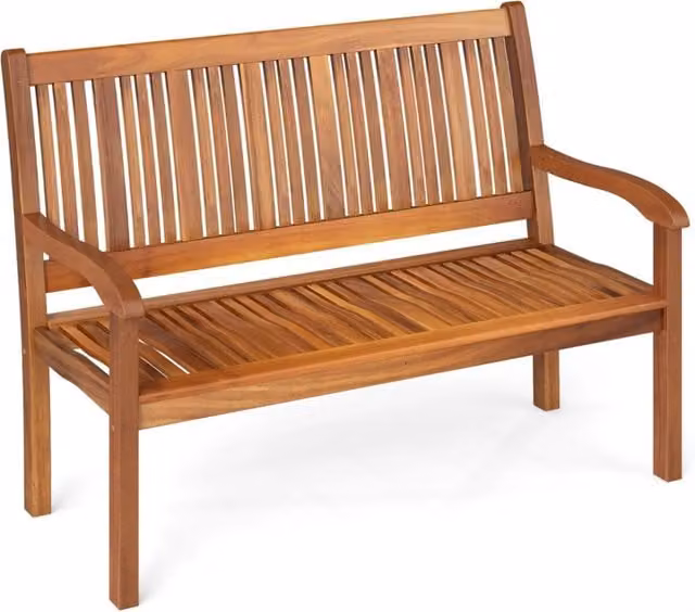 Panchina da giardino in legno di acacia per 2 persone con schienale e braccioli, colore marrone, L 126 x P 63 x H 91 cm