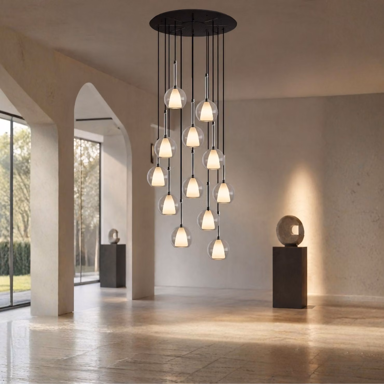 s.luce Belluna gallery light 12 luci Ø 80cm baldacchino smoke Ø 14cm 12 luci rotonde