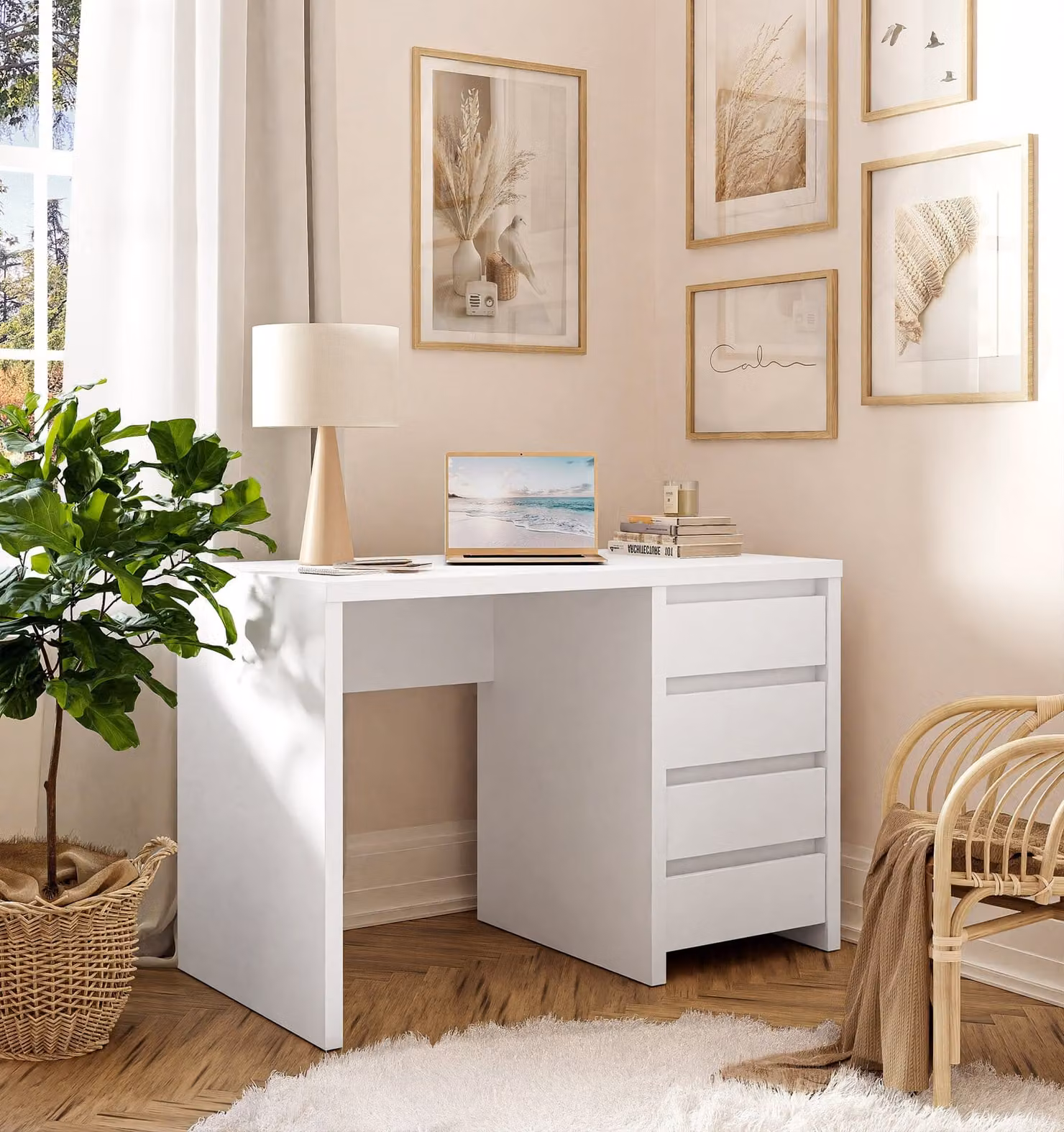 Scrivania NETWORK con cassetti bianco opaco