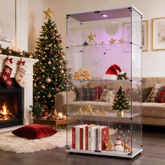 Vetrinetta Espositiva con LED;Bianco Cristalliera soggiorno con 2 Porta e Serratura;80.5x36.5x164 cm;Vetro Temperato;per Casa e Ufficio