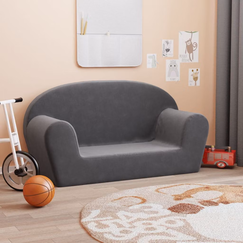 vidaXL Divano per Bambini a 2 Posti in Morbido Peluche Antracite L: 84 cm, P: 34 cm, H: 45 cm