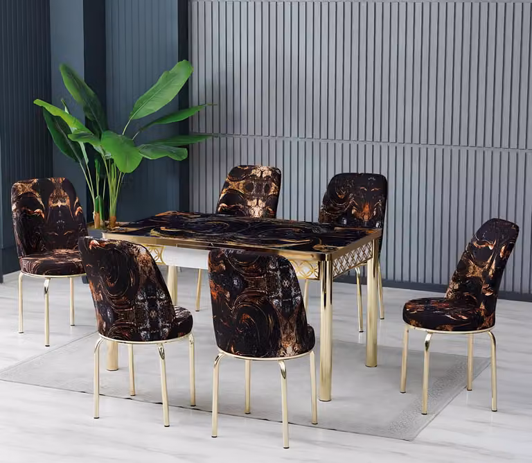 Tavoli da pranzo, set da pranzo, sedie, forma rettangolare, multicolore, design moderno