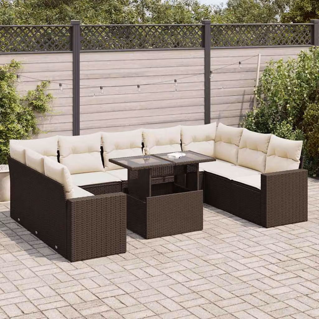 Maison Exclusive - Set Divani da Giardino 10pz con Cuscini in Polyrattan Marrone