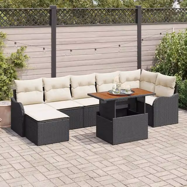 Set Divano da Giardino 8 pz Nero Poly Rattan 3358224