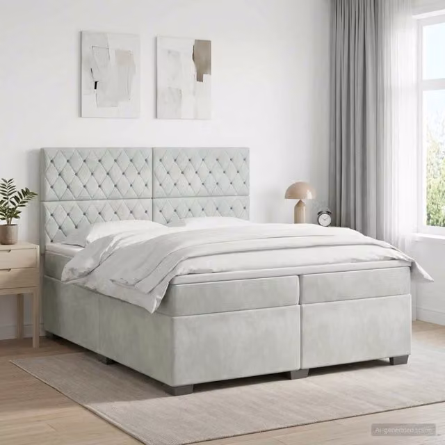 Letto box spring con materasso vidaXL in velluto grigio e bianco L/P/H: 200 x 200 x 140,5 cm – 1