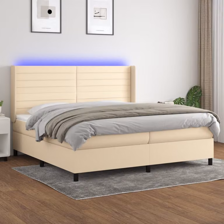 Letto a molle con illuminazione LED e porta USB vidaXL in tessuto beige, L/P: 200 x 200 cm