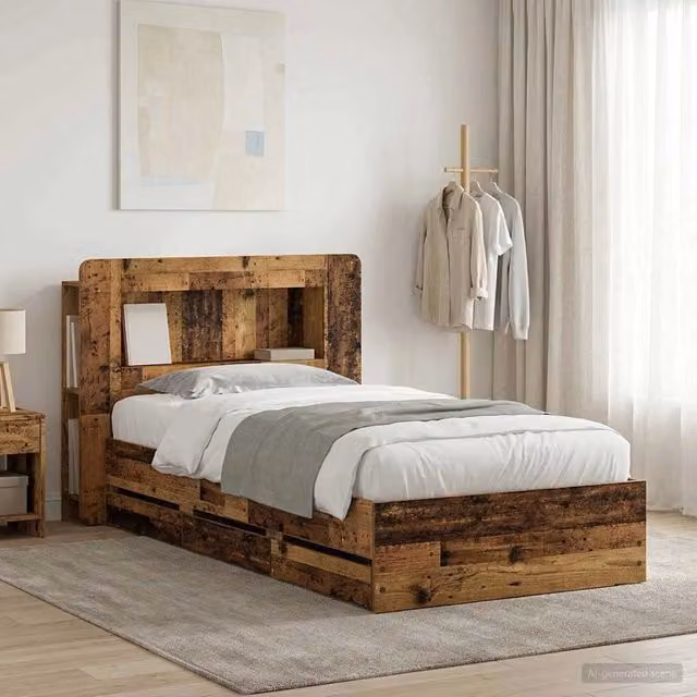 Struttura del letto con stoccaggio e testata Legno antico 3434000